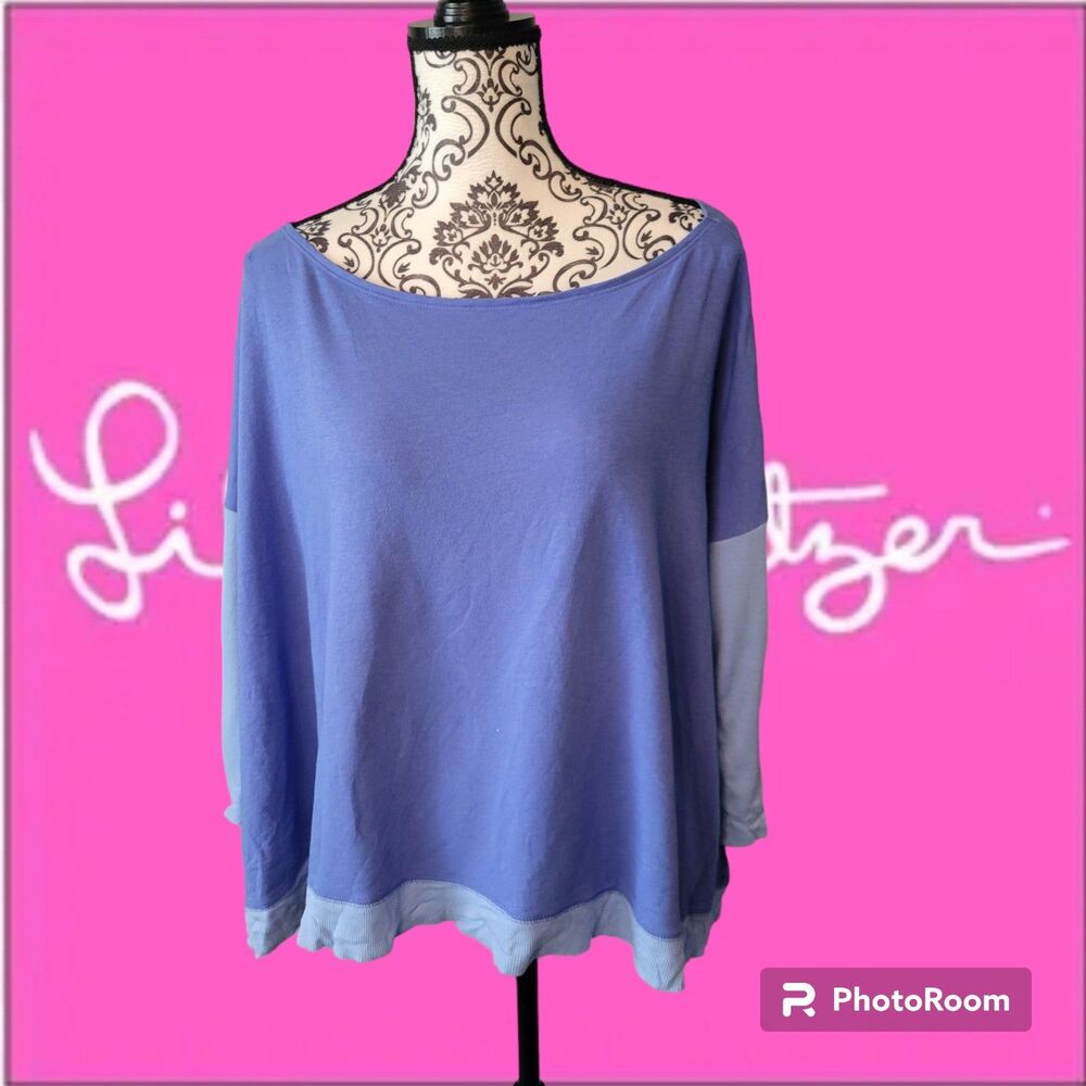 Lilly Pulitzer Shiloh Poncho Top Oversized Blue Sweatshirt Ribbed Sleeve M